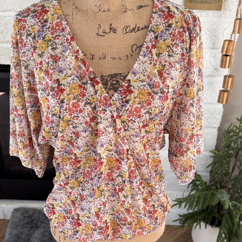 Floral V-Neck Blouse in Multicolor